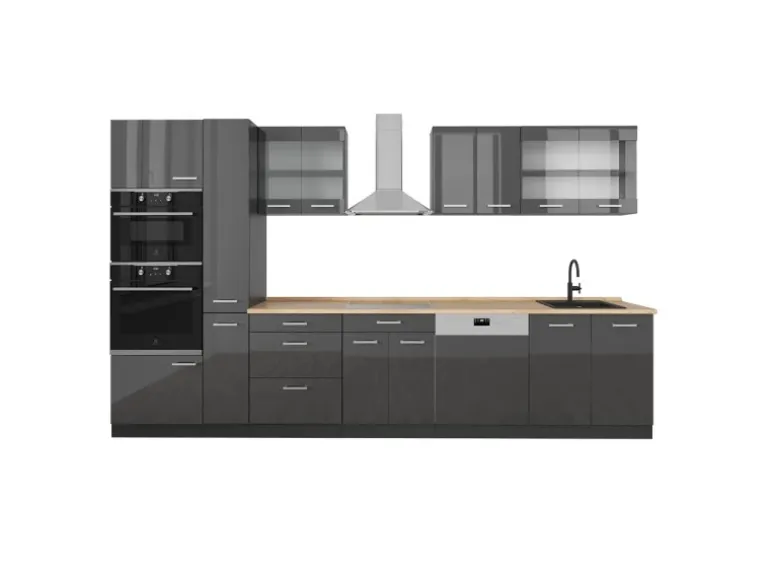 Vicco R-Line Küchenzeile Anthrazit Hochglanz/Anthrazit 350 cm AP Eiche ohne E-Geräte
