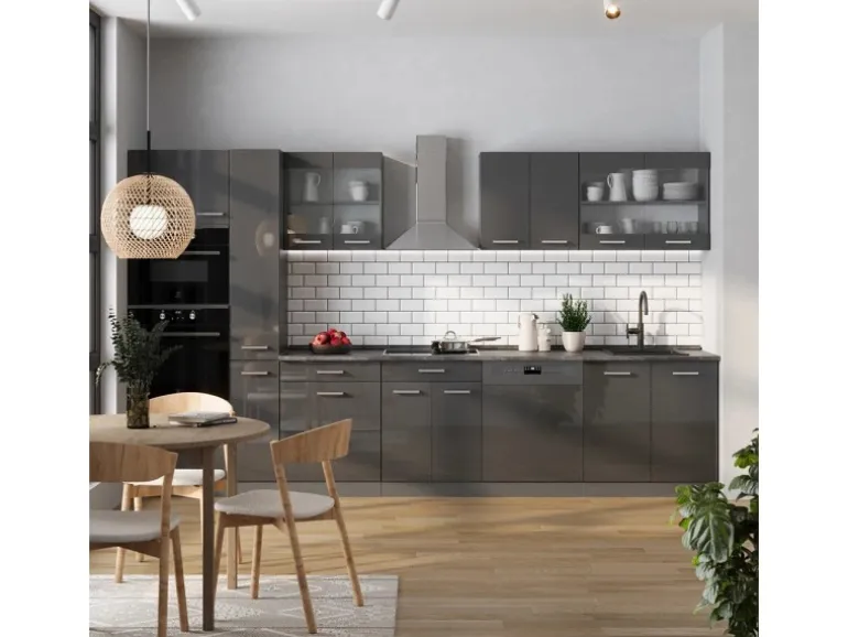 Vicco R-Line Küchenzeile Anthrazit Hochglanz/Anthrazit 350 cm AP Eiche ohne E-Geräte