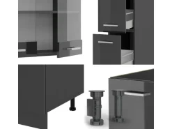 Vicco R-Line Küchenzeile Anthrazit Hochglanz/Anthrazit 350 cm AP Eiche ohne E-Geräte