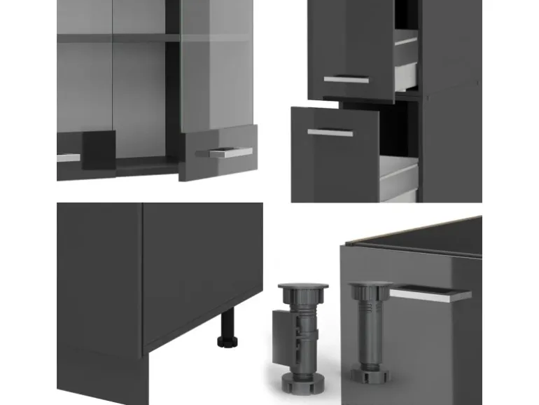 Vicco R-Line Küchenzeile Anthrazit Hochglanz/Anthrazit 350 cm AP Eiche ohne E-Geräte