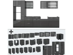 Vicco R-Line Küchenzeile Anthrazit Hochglanz/Anthrazit 350 cm AP Eiche ohne E-Geräte