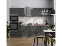 Vicco R-Line Küchenzeile Anthrazit Hochglanz/Anthrazit 300 cm mit HochschrankAP Eiche ohne E-Geräte