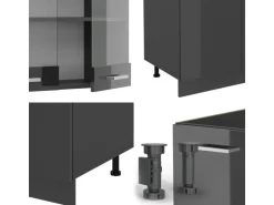 Vicco R-Line Küchenzeile Anthrazit Hochglanz/Anthrazit 300 cm mit HochschrankAP Eiche ohne E-Geräte