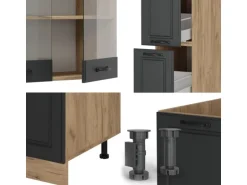 Vicco R-Line Küchenzeile Anthrazit Landhaus/Goldkraft Eiche 350 cm AP Anthrazit ohne E-Geräte