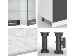 Vicco R-Line Küchenzeile Anthrazit Hochglanz/Weiß 300 cm mit HochschrankAP Anthrazit ohne E-Geräte
