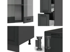 Vicco R-Line Küchenzeile Anthrazit Landhaus/Anthrazit 350 cm ohne Arbeitsplatte ohne E-Geräte