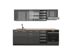 Vicco R-Line Küchenzeile Anthrazit Hochglanz/Anthrazit 240 cm AP Eiche ohne E-Geräte