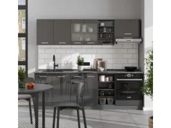 Vicco R-Line Küchenzeile Anthrazit Hochglanz/Anthrazit 240 cm AP Eiche ohne E-Geräte