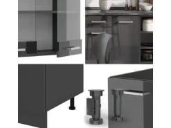 Vicco R-Line Küchenzeile Anthrazit Hochglanz/Anthrazit 240 cm AP Eiche ohne E-Geräte