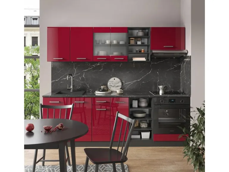 Vicco R-Line Küchenzeile Anthrazit Landhaus/Weiß 240 cm AP Eiche ohne E-Geräte