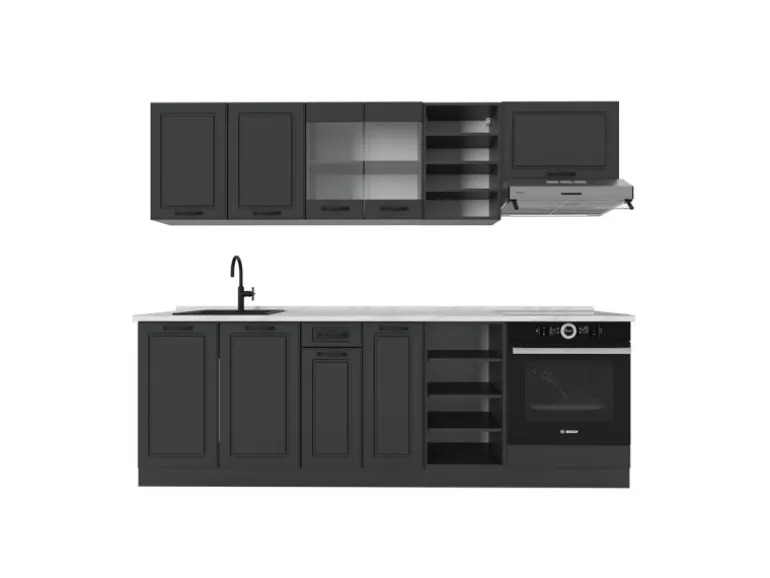 Vicco R-Line Küchenzeile Anthrazit Landhaus/Anthrazit 240 cm AP Marmor ohne E-Geräte