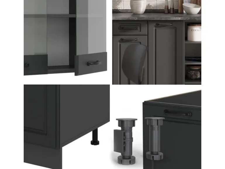 Vicco R-Line Küchenzeile Anthrazit Landhaus/Anthrazit 240 cm AP Marmor ohne E-Geräte