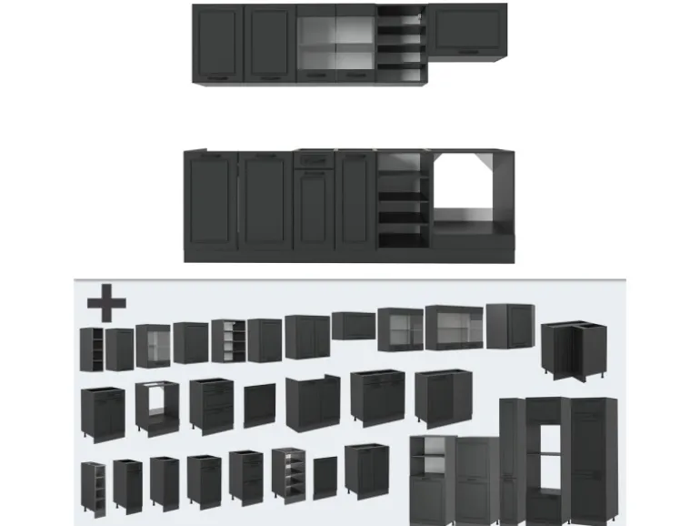 Vicco R-Line Küchenzeile Anthrazit Landhaus/Anthrazit 240 cm AP Marmor ohne E-Geräte