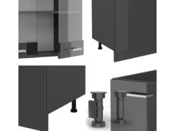 Vicco R-Line Küchenzeile Anthrazit Hochglanz/Anthrazit 300 cm mit HochschrankAP Marmor ohne E-Geräte