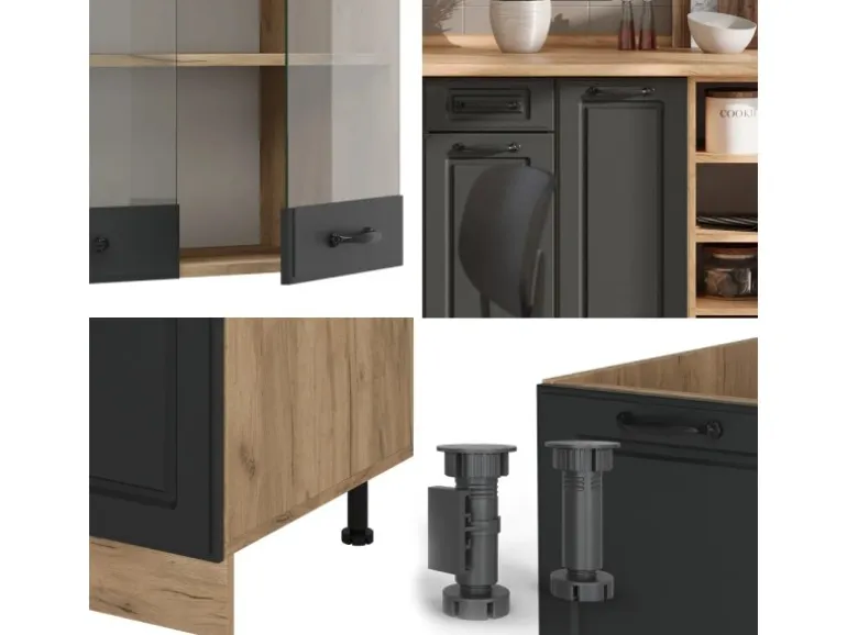 Vicco R-Line Küchenzeile Anthrazit Landhaus/Goldkraft Eiche 240 cm AP Anthrazit ohne E-Geräte