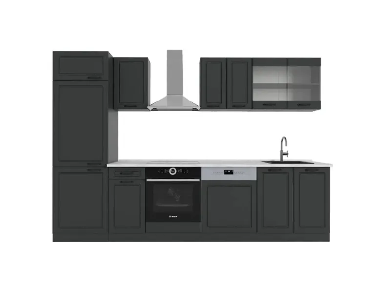 Vicco R-Line Küchenzeile Anthrazit Landhaus/Anthrazit 300 cm AP Marmor ohne E-Geräte