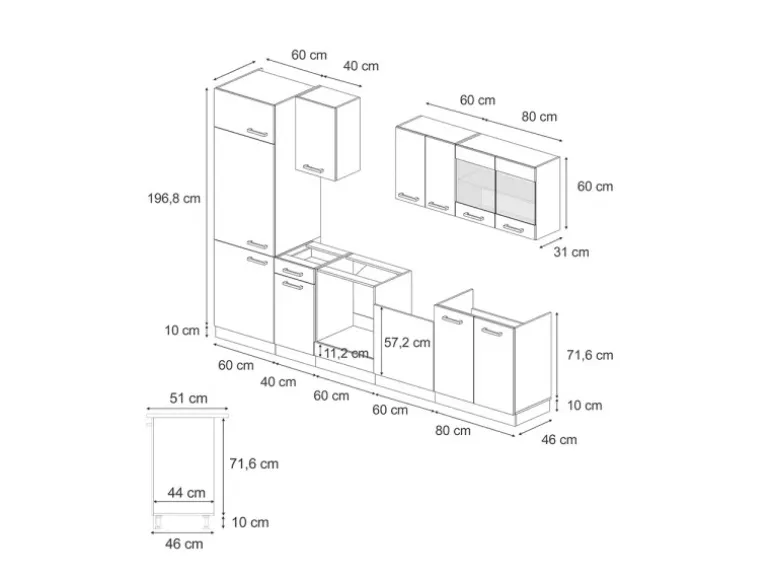 Vicco R-Line Küchenzeile Anthrazit Landhaus/Anthrazit 300 cm AP Marmor ohne E-Geräte
