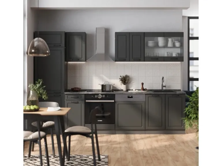 Vicco R-Line Küchenzeile Anthrazit Landhaus/Anthrazit 300 cm AP Marmor ohne E-Geräte