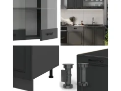 Vicco R-Line Küchenzeile Anthrazit Landhaus/Anthrazit 300 cm AP Marmor ohne E-Geräte