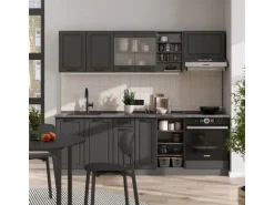 Vicco R-Line Küchenzeile Anthrazit Landhaus/Anthrazit 240 cm ohne Arbeitsplatte ohne E-Geräte