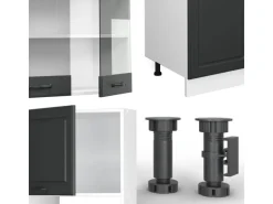 Vicco R-Line Küchenzeile Anthrazit Landhaus/Weiß 300 cm mit HochschrankAP Marmor ohne E-Geräte