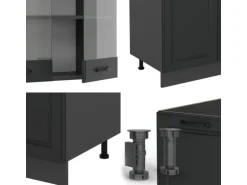 Vicco R-Line Küchenzeile Anthrazit Landhaus/Anthrazit 300 cm mit HochschrankAP Eiche ohne E-Geräte