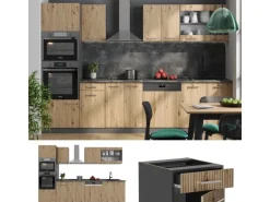 Vicco R-Line Küchenzeile Artisan Eiche/Anthrazit 300 cm mit Hochschrankohne Arbeitsplatte ohne E-Geräte