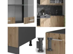 Vicco R-Line Küchenzeile Artisan Eiche/Anthrazit 300 cm AP Marmor ohne E-Geräte