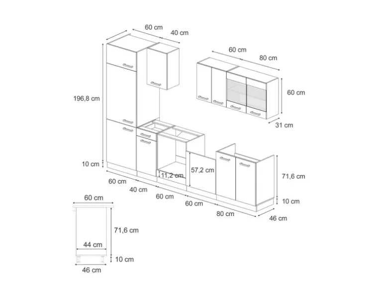 Vicco R-Line Küchenzeile Artisan Eiche/Weiß 300 cm AP Anthrazit ohne E-Geräte