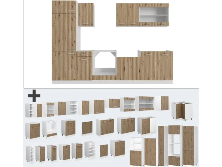 Vicco R-Line Küchenzeile Artisan Eiche/Weiß 300 cm AP Anthrazit ohne E-Geräte