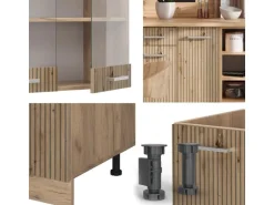 Vicco R-Line Küchenzeile Artisan-Eiche/Goldkraft Eiche 240 cm ohne Arbeitsplatte ohne E-Geräte