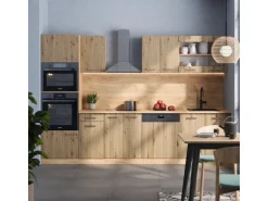 Vicco R-Line Küchenzeile Artisan-Eiche/Goldkraft Eiche 300 cm mit HochschrankAP Marmor ohne E-Geräte