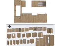 Vicco R-Line Küchenzeile Artisan-Eiche/Goldkraft Eiche 300 cm mit HochschrankAP Marmor ohne E-Geräte