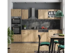 Vicco R-Line Küchenzeile Artisan Eiche/Anthrazit 300 cm mit HochschrankAP Marmor ohne E-Geräte
