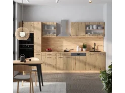 Vicco R-Line Küchenzeile Artisan-Eiche/Goldkraft Eiche 350 cm mit HochschrankAP Marmor ohne E-Geräte