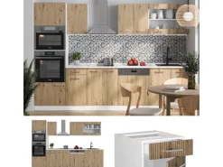 Vicco R-Line Küchenzeile Artisan Eiche/Weiß 300 cm mit HochschrankAP Eiche ohne E-Geräte