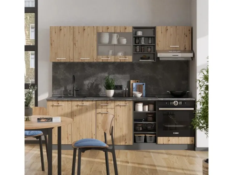 Vicco R-Line Küchenzeile Artisan Eiche/Anthrazit 240 cm AP Marmor ohne E-Geräte