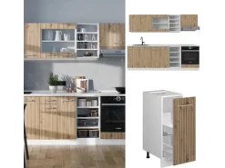 Vicco R-Line Küchenzeile Artisan Eiche/Weiß 240 cm AP Eiche ohne E-Geräte
