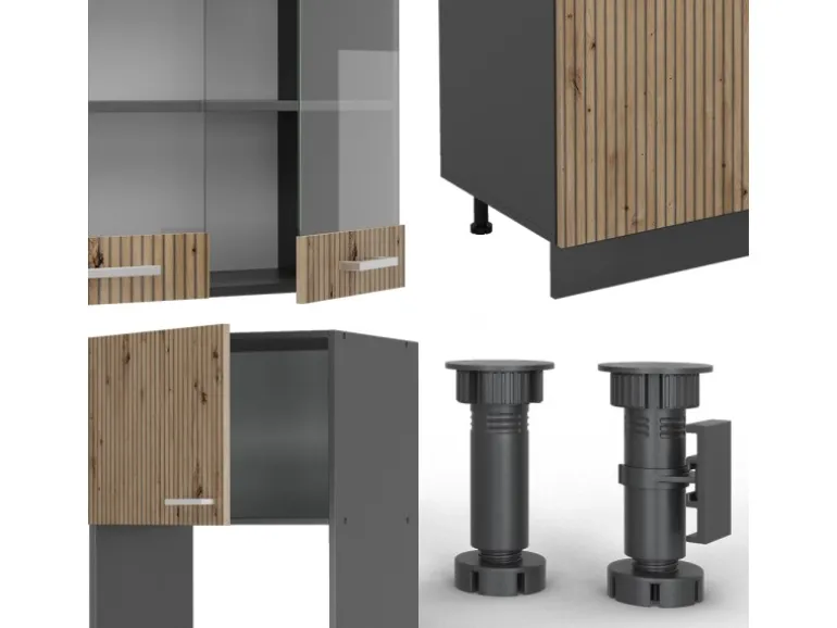 Vicco R-Line Küchenzeile Artisan Eiche/Anthrazit 300 cm mit HochschrankAP Anthrazit ohne E-Geräte