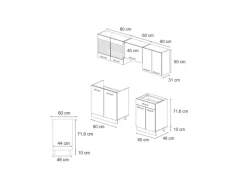 Vicco R-Line Küchenzeile Artisan-Eiche/Goldkraft Eiche 200 cm ohne Arbeitsplatte ohne E-Geräte