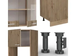 Vicco R-Line Küchenzeile Artisan-Eiche/Goldkraft Eiche 300 cm mit HochschrankAP Anthrazit ohne E-Geräte