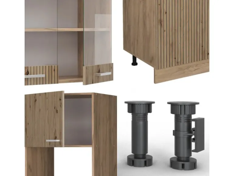 Vicco R-Line Küchenzeile Artisan-Eiche/Goldkraft Eiche 300 cm mit HochschrankAP Anthrazit ohne E-Geräte