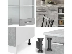 Vicco R-Line Küchenzeile Beton/Weiß 240 cm ohne Arbeitsplatte ohne E-Geräte