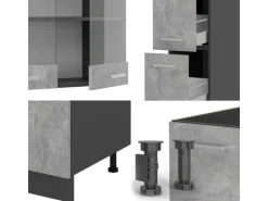 Vicco R-Line Küchenzeile Beton/Anthrazit 350 cm AP Marmor ohne E-Geräte