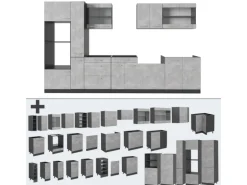 Vicco R-Line Küchenzeile Beton/Anthrazit 350 cm AP Marmor ohne E-Geräte