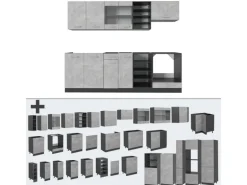 Vicco R-Line Küchenzeile Beton/Anthrazit 240 cm AP Eiche ohne E-Geräte