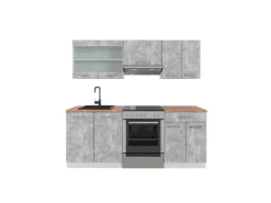 Vicco R-Line Küchenzeile Beton/Weiß 200 cm AP Eiche ohne E-Geräte