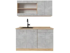 Vicco R-Line Küchenzeile Beton/Goldkraft Eiche 140 cm AP Eiche ohne E-Geräte