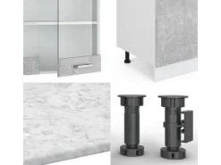 Vicco R-Line Küchenzeile Beton/Weiß 300 cm mit HochschrankAP Anthrazit ohne E-Geräte