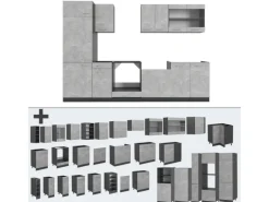 Vicco R-Line Küchenzeile Beton/Anthrazit 300 cm ohne Arbeitsplatte ohne E-Geräte